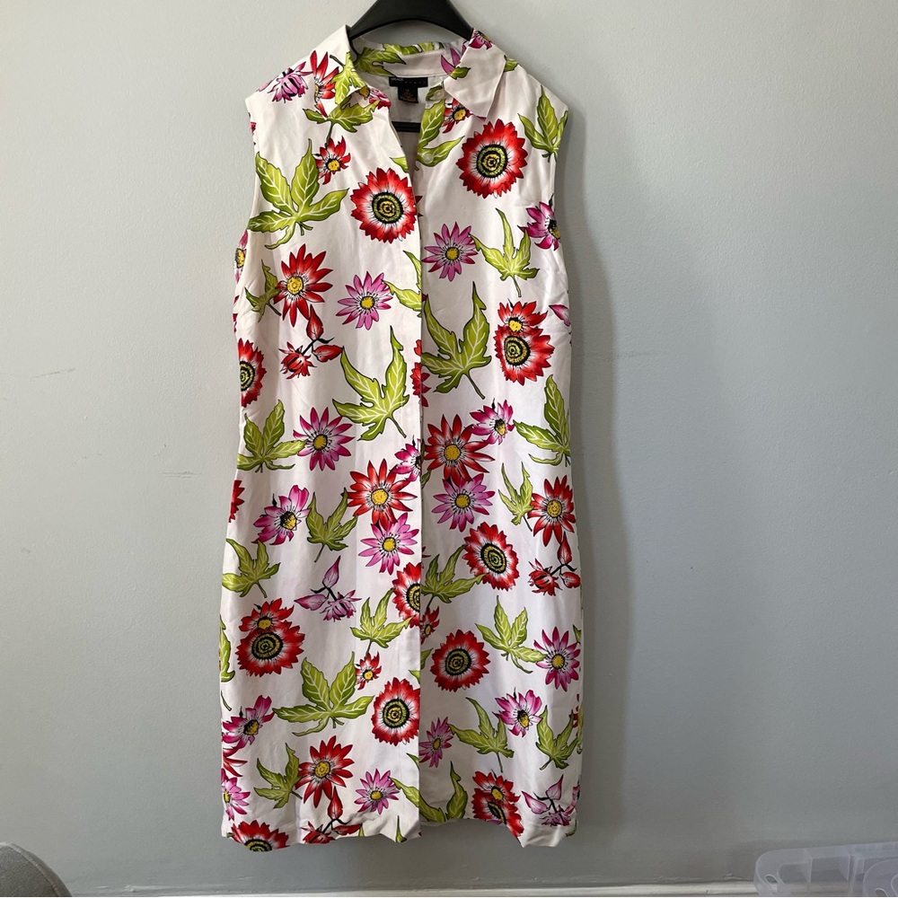 Grace Elements White Sleeveless Floral Midi Dress with Red & Green Print